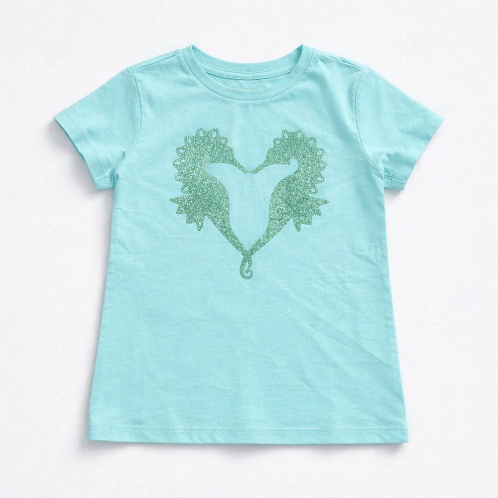 Crewcuts Factory BY843 Girls’ glitter seahorse graphic tee NWT/ flaw xxs